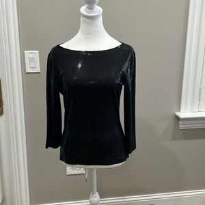 St. John caviar boat neck 3/4 shiny black top
